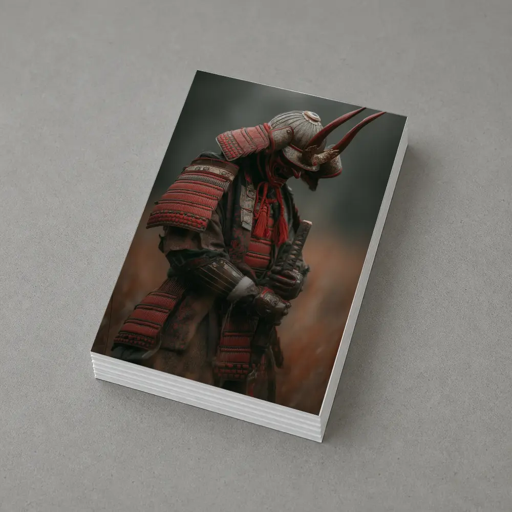 Red Armored Samurai Warrior In Misty Field – Postcards