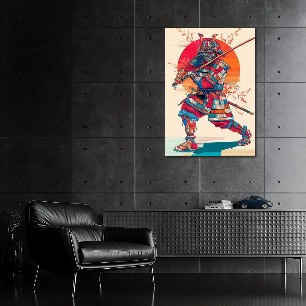 Samurai Warrior Red Sun Cherry Blossoms – Wall Art