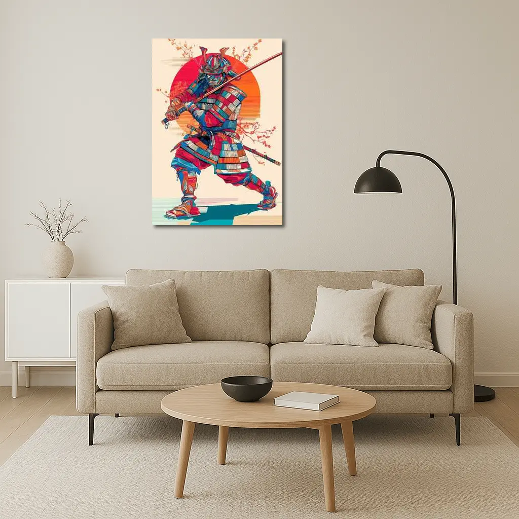 Samurai Warrior Red Sun Cherry Blossoms – Wall Art