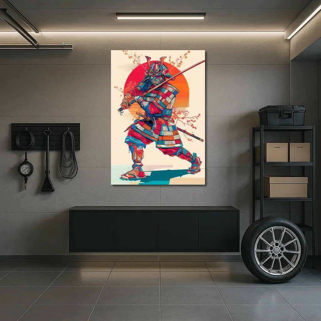 Samurai Warrior Red Sun Cherry Blossoms – Wall Art