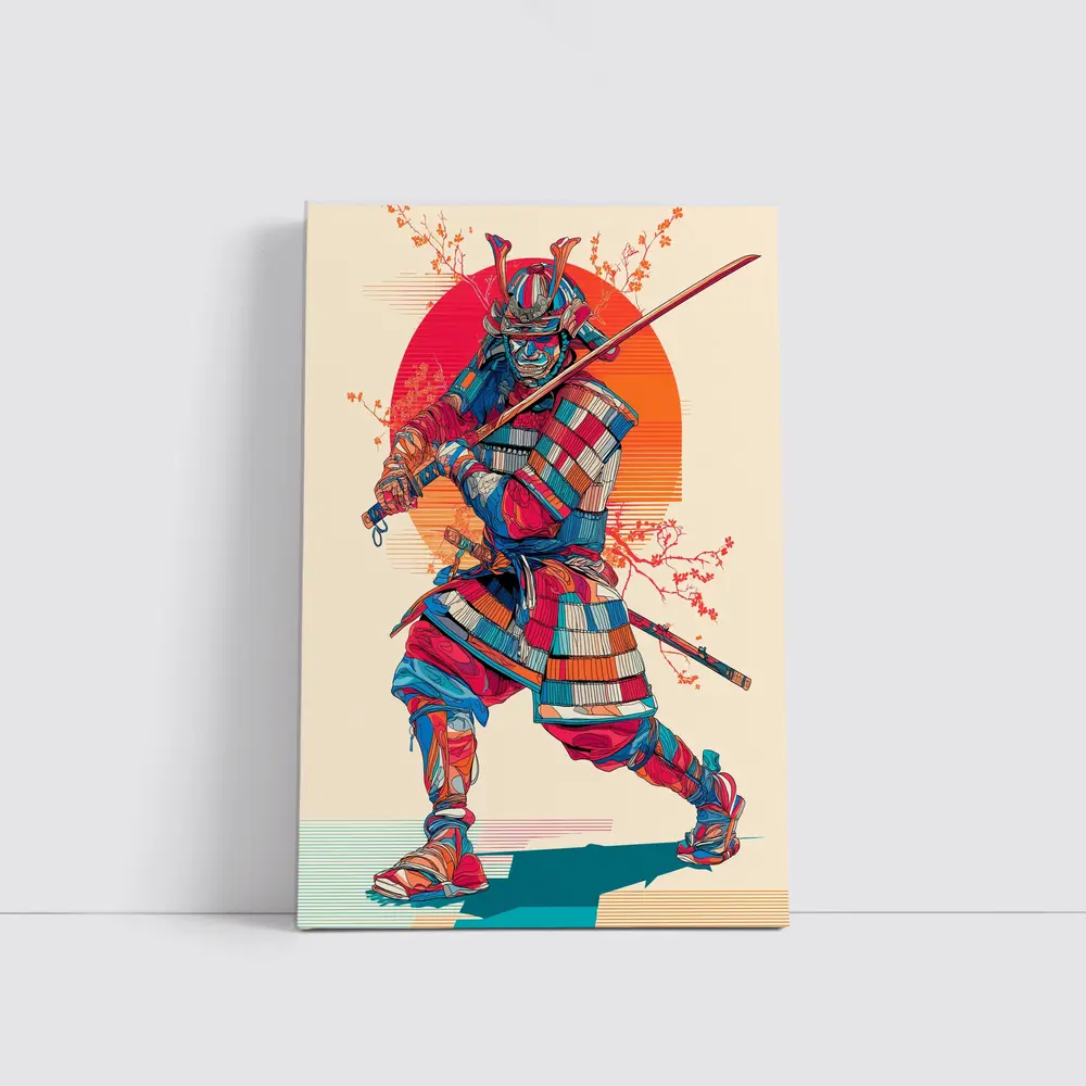 Samurai Warrior Red Sun Cherry Blossoms – Wall Art