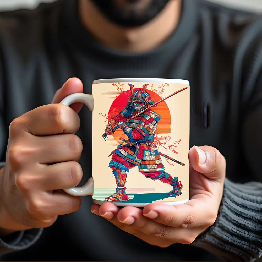 Samurai Warrior Red Sun Cherry Blossoms – Mugs