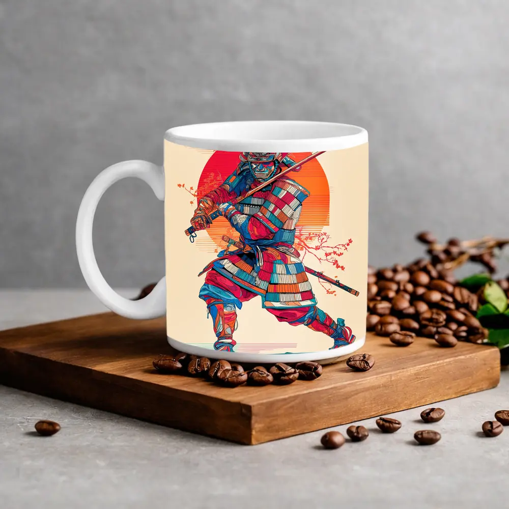 Samurai Warrior Red Sun Cherry Blossoms – Mugs