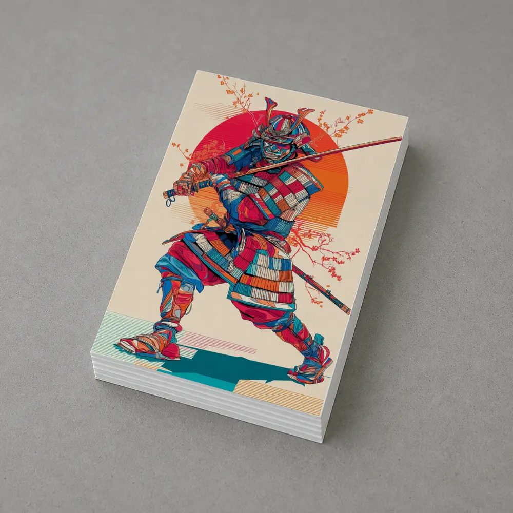 Samurai Warrior Red Sun Cherry Blossoms – Postcards