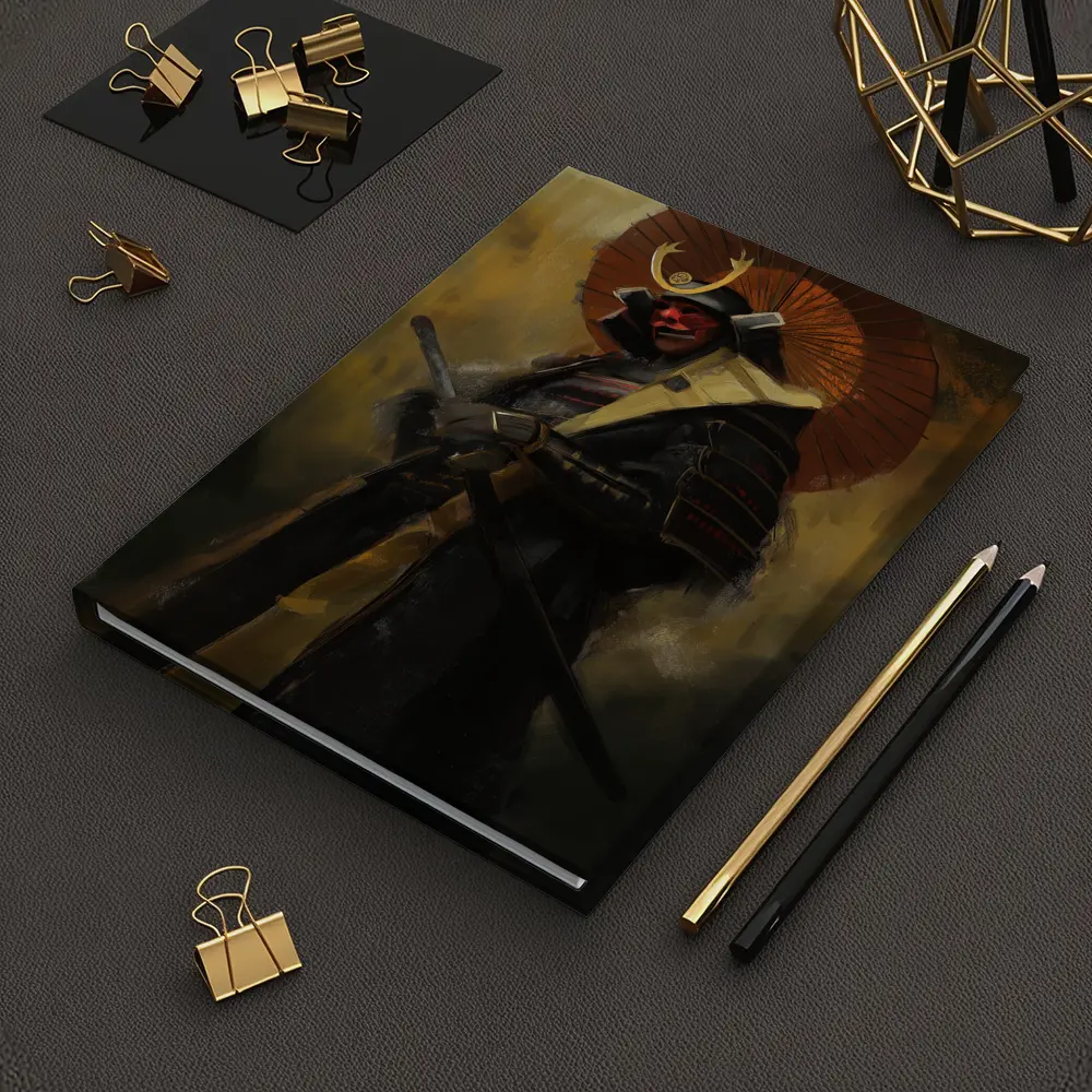 Red Masked Samurai Warrior Dark Painted Background – Notebooks