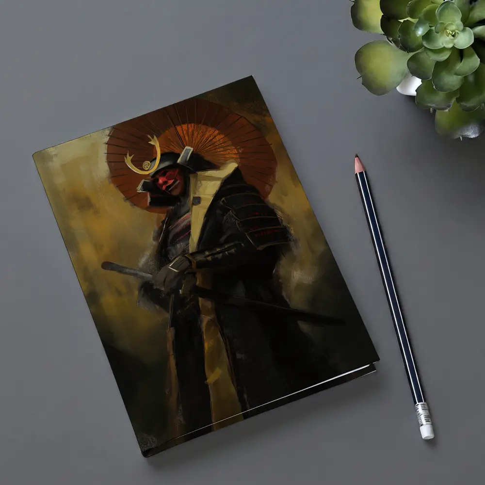 Red Masked Samurai Warrior Dark Painted Background – Notebooks