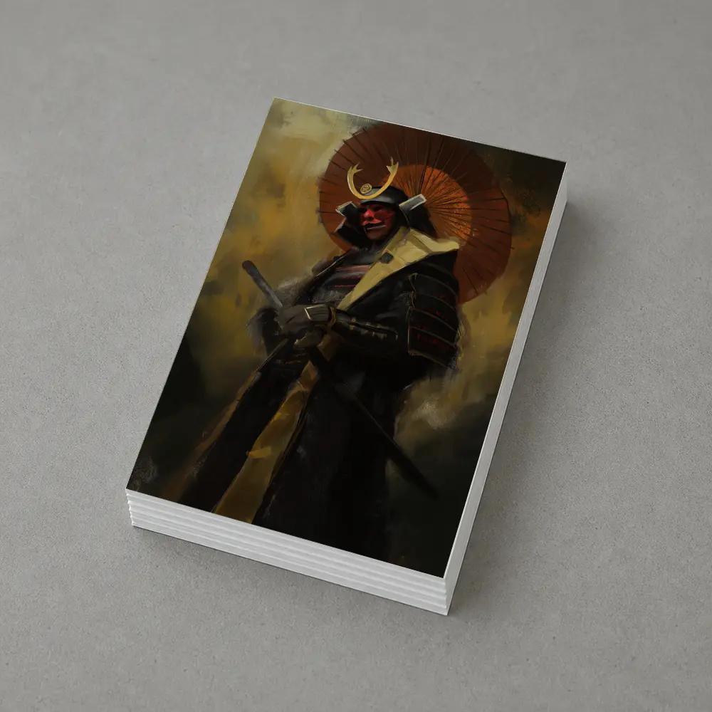 Red Masked Samurai Warrior Dark Painted Background – Postcards