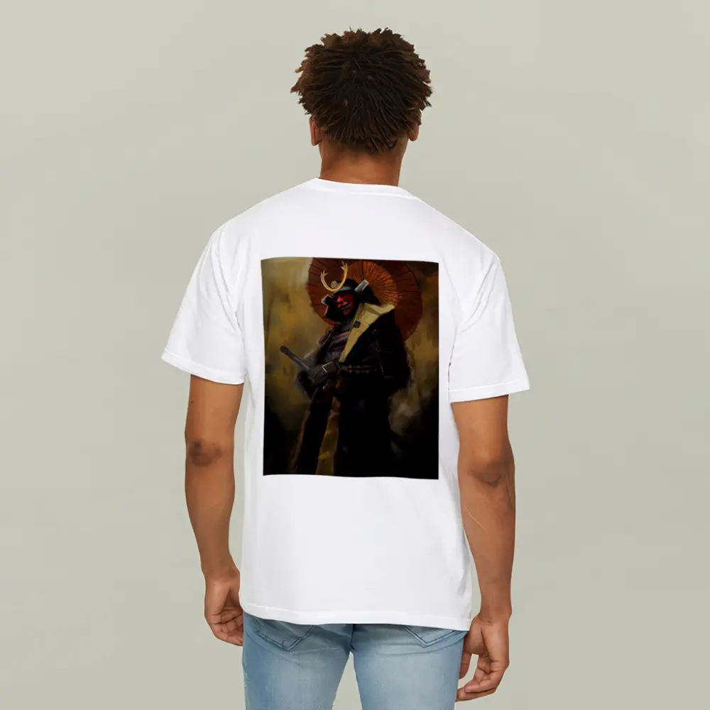 Red Masked Samurai Warrior Dark Painted Background – T-Shirts