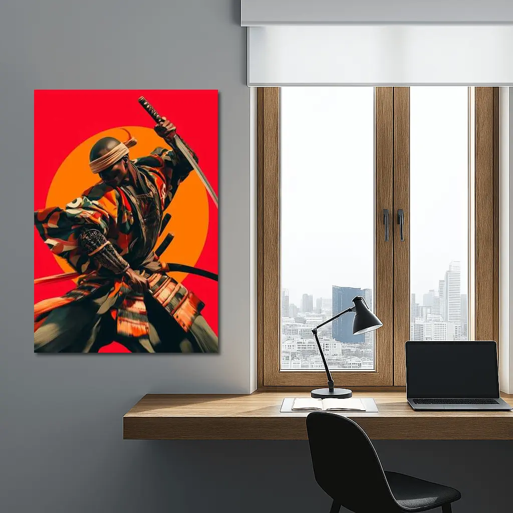 Samurai Warrior Red Sun Background Art – Wall Art