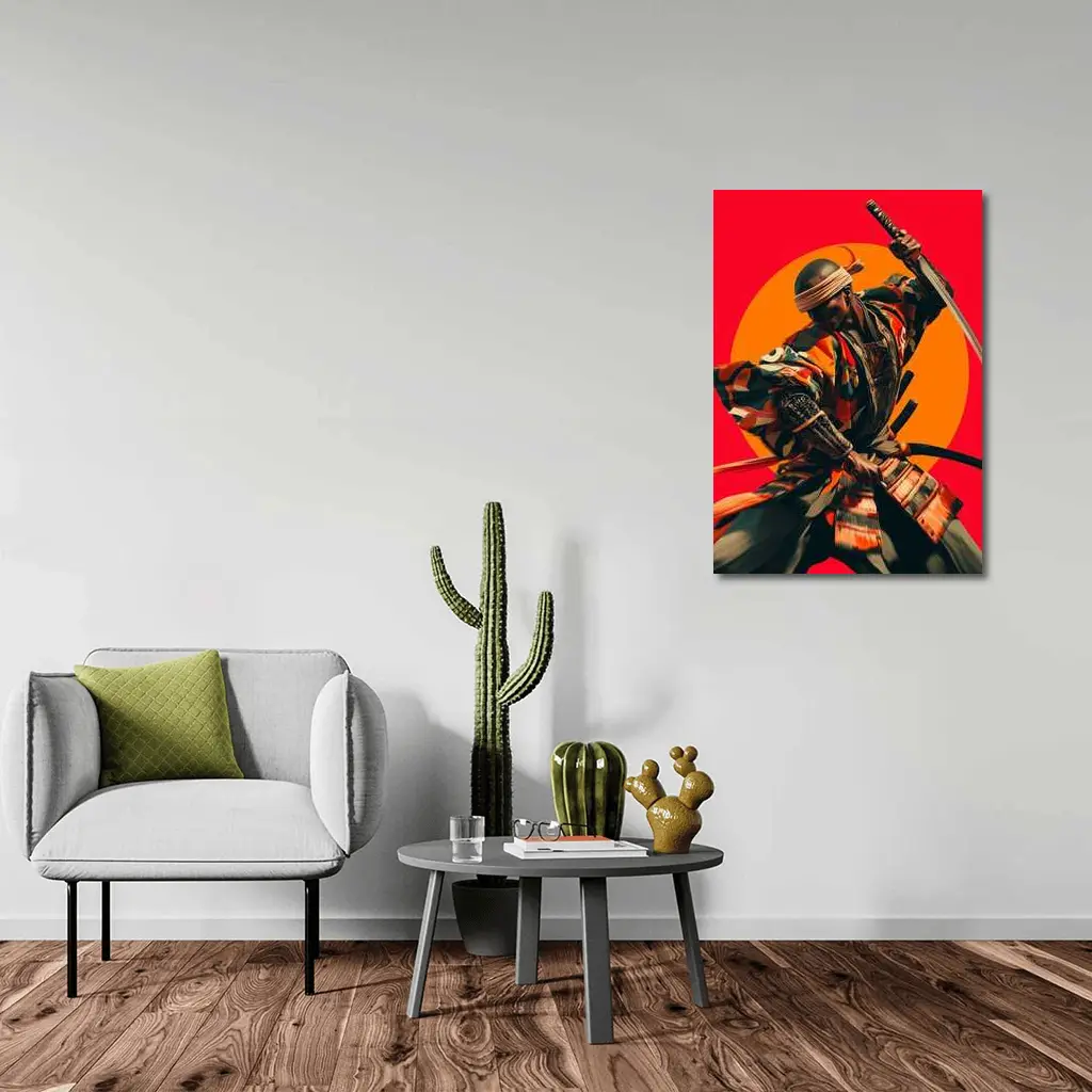Samurai Warrior Red Sun Background Art – Wall Art