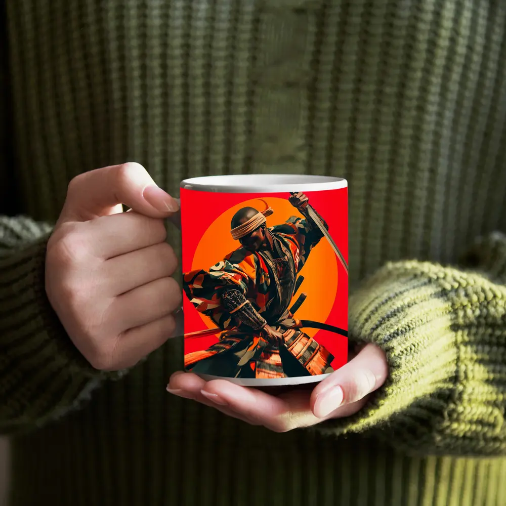 Samurai Warrior Red Sun Background Art – Mugs