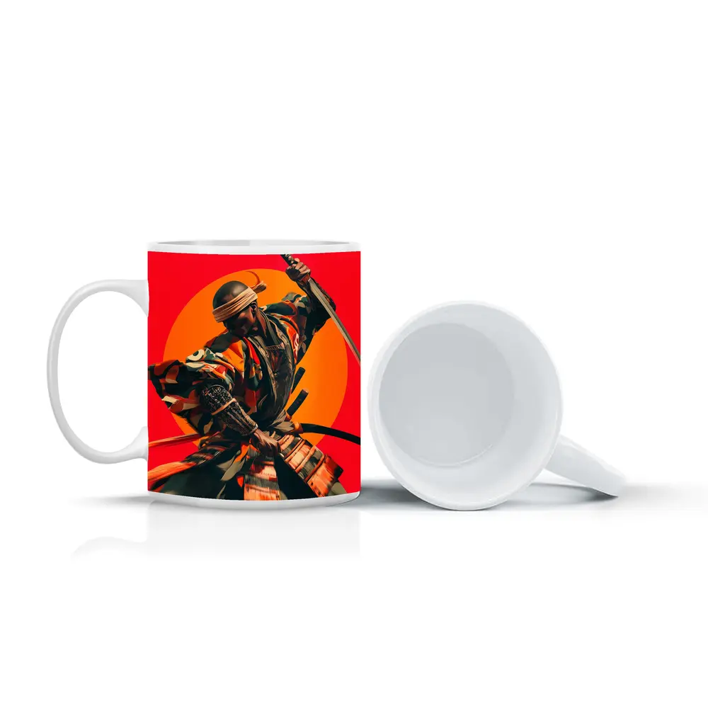 Samurai Warrior Red Sun Background Art – Mugs