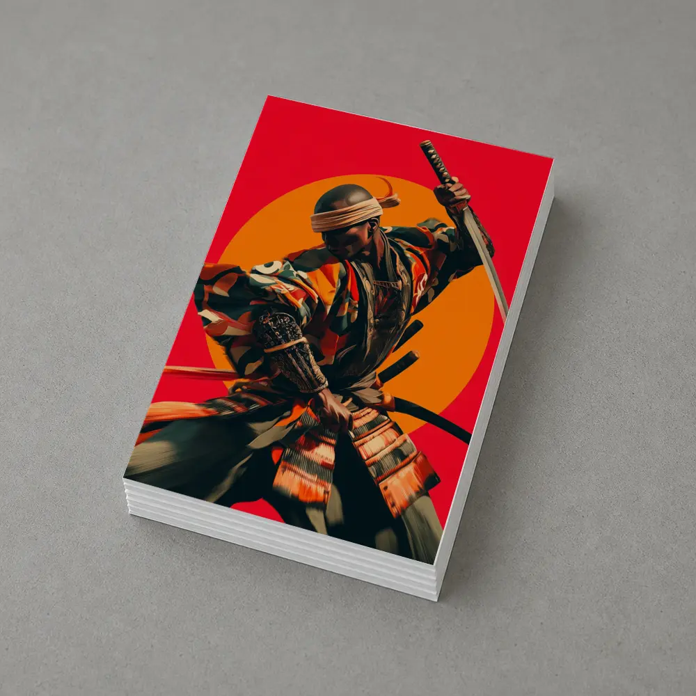 Samurai Warrior Red Sun Background Art – Postcards