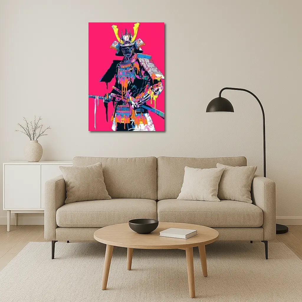 Neon Samurai Warrior Pink Pop Art – Wall Art