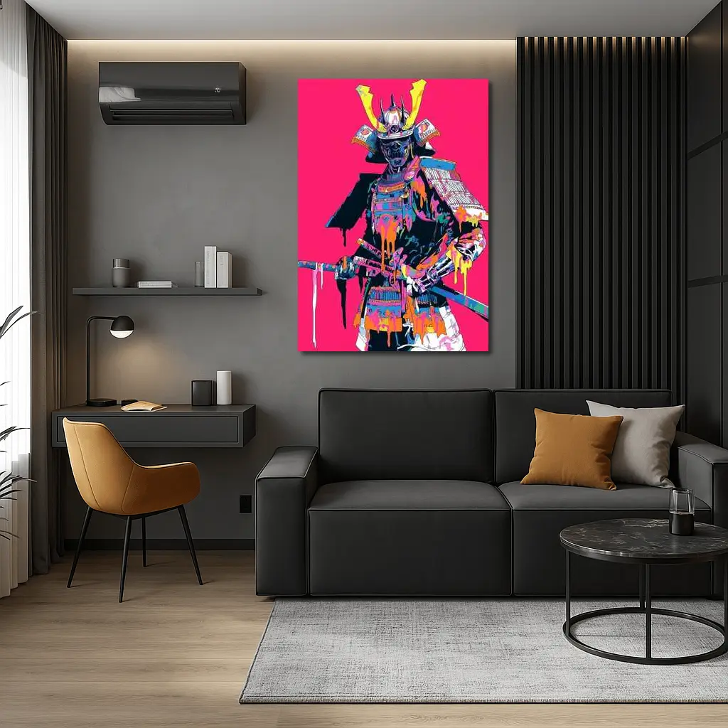 Neon Samurai Warrior Pink Pop Art – Wall Art