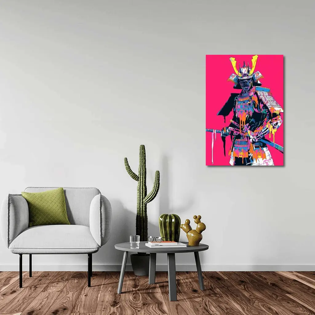 Neon Samurai Warrior Pink Pop Art – Wall Art