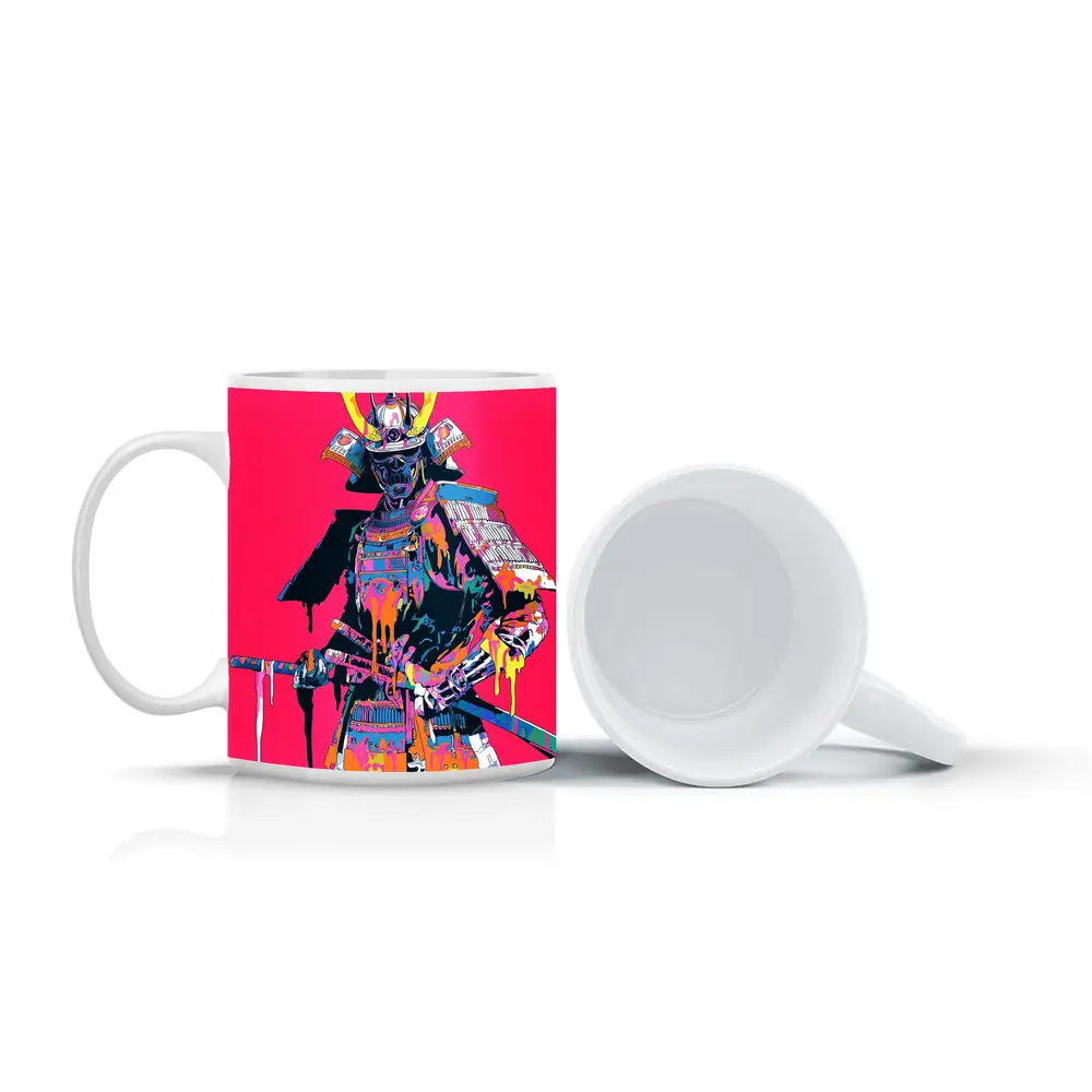 Neon Samurai Warrior Pink Pop Art – Mugs