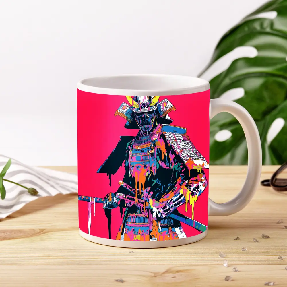 Neon Samurai Warrior Pink Pop Art – Mugs