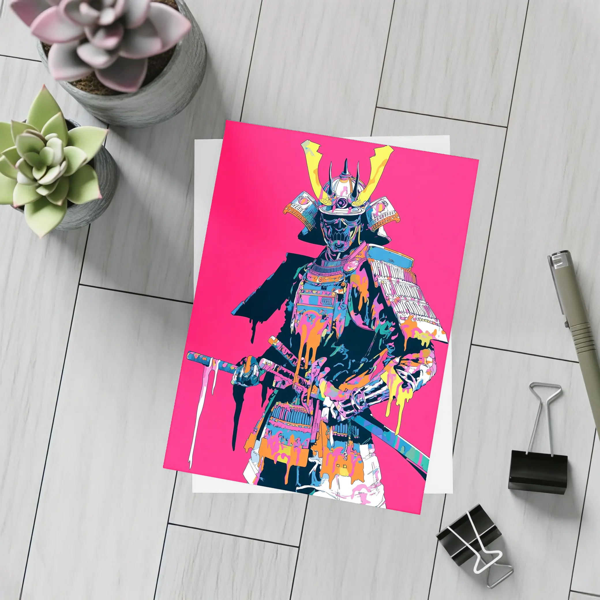 Neon Samurai Warrior Pink Pop Art – Postcards