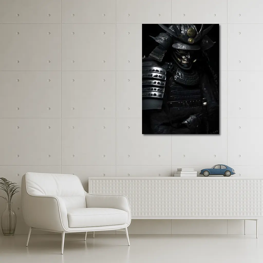 Black Samurai Warrior Full Armor Dark Background – Wall Art