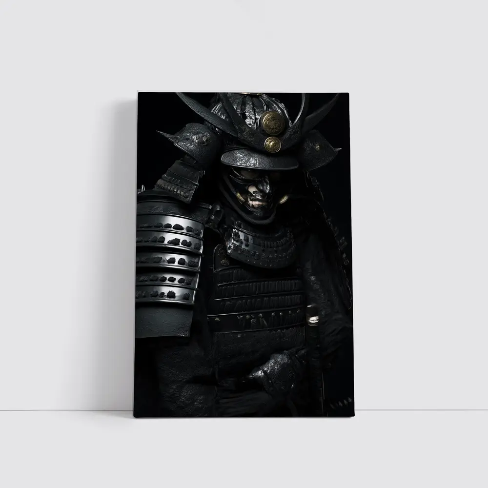 Black Samurai Warrior Full Armor Dark Background – Wall Art