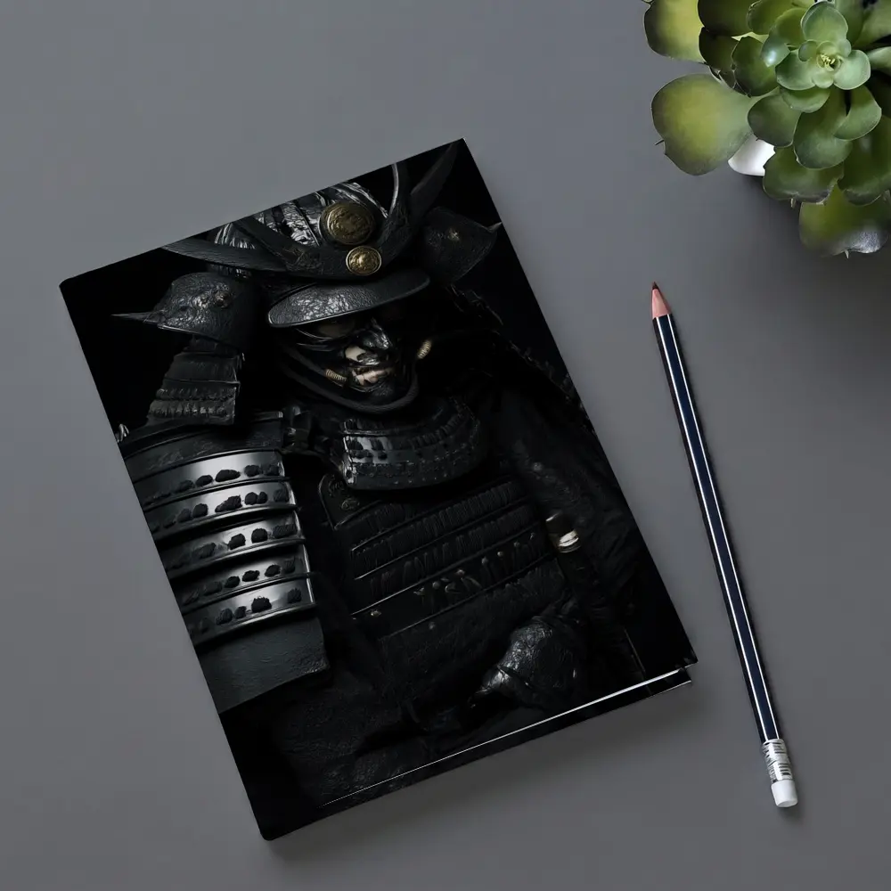 Black Samurai Warrior Full Armor Dark Background – Notebooks