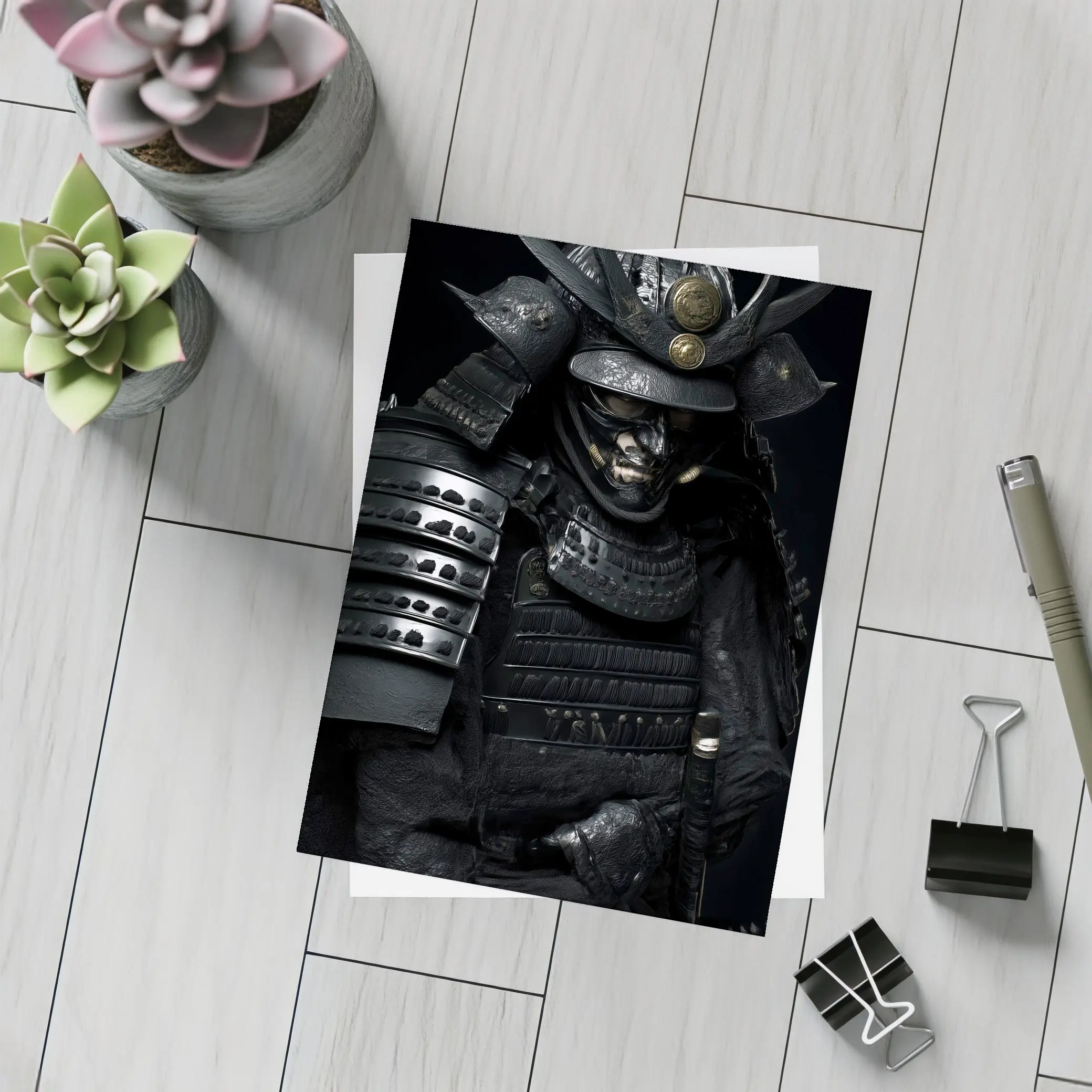 Black Samurai Warrior Full Armor Dark Background – Postcards