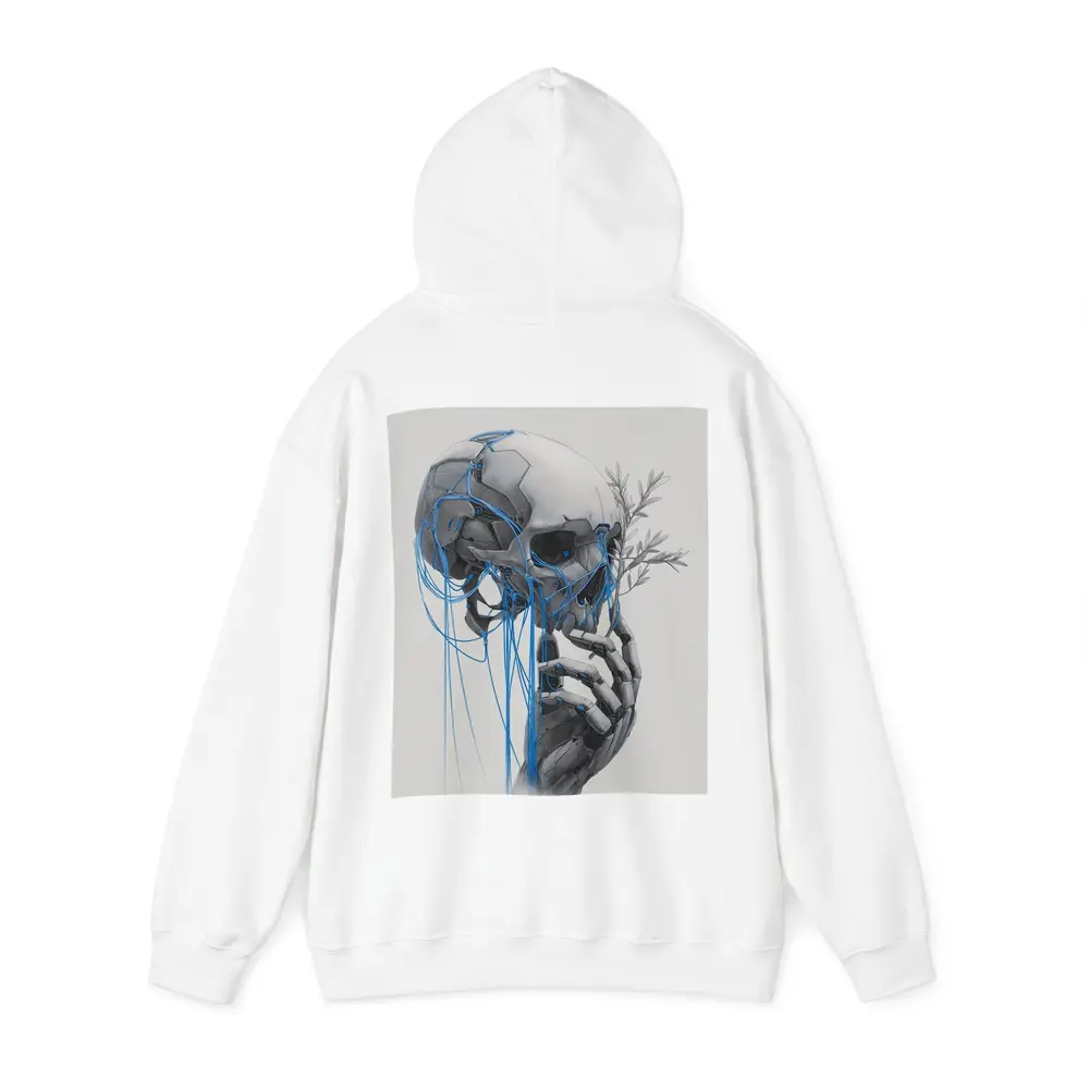 Cyberpunk Robot Skull Blue Wires Art – Hoodies
