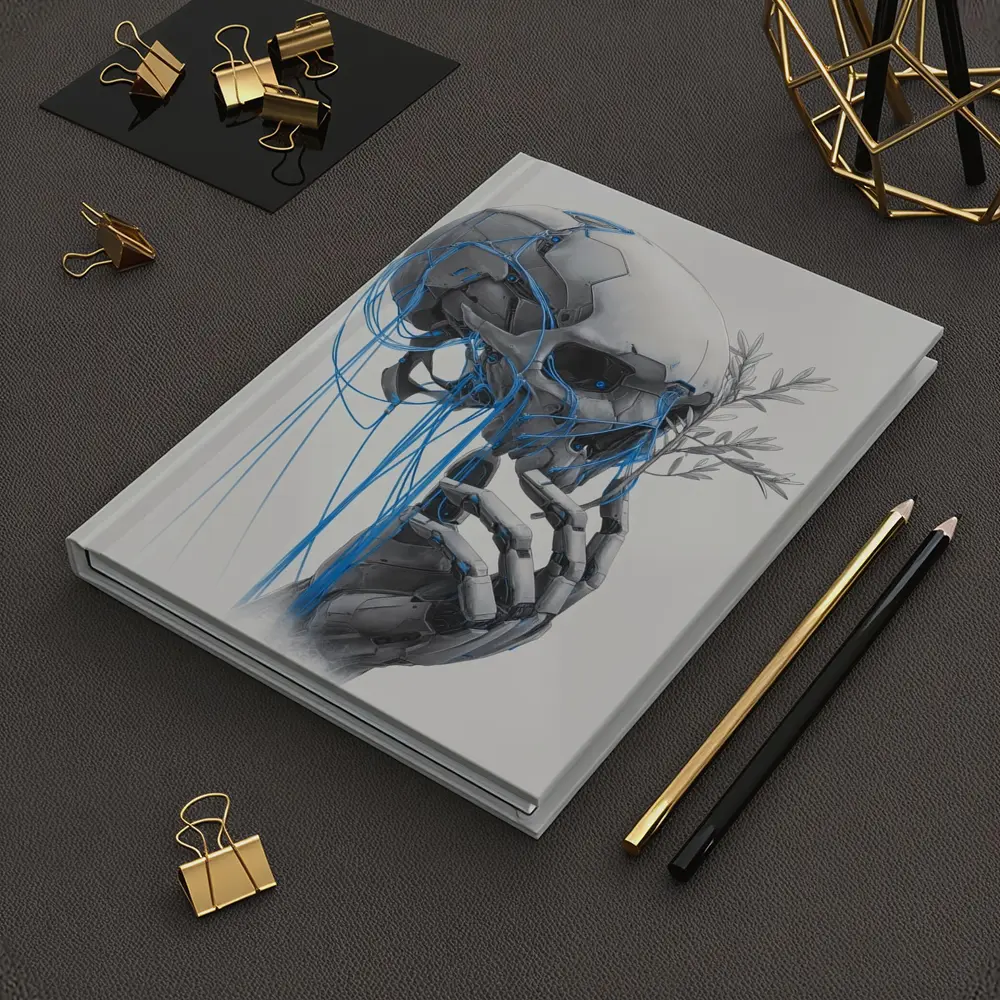 Cyberpunk Robot Skull Blue Wires Art – Notebooks