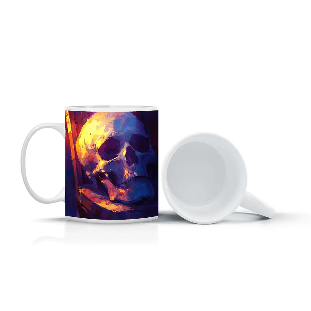 Skull Oil Painting Purple Blue Moody Light – Mugs