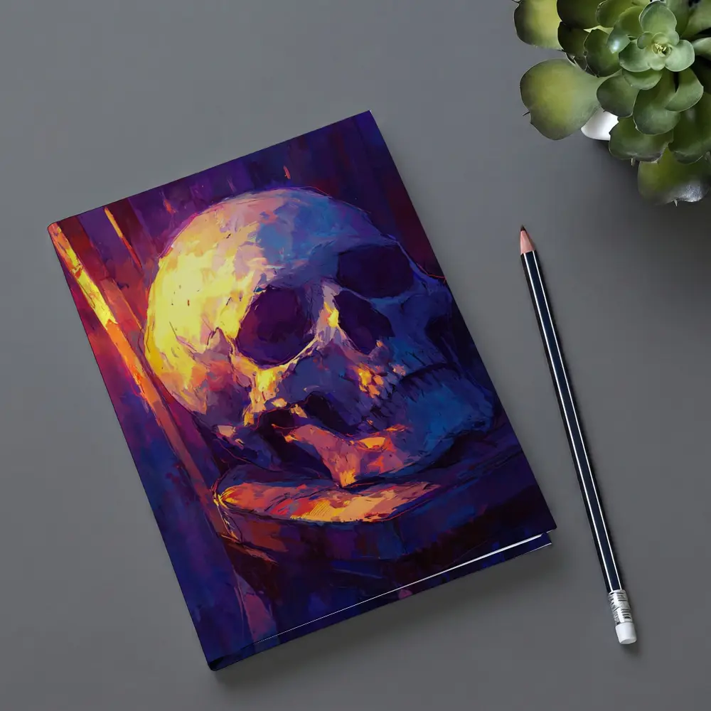 Skull Oil Painting Purple Blue Moody Light – Notebooks