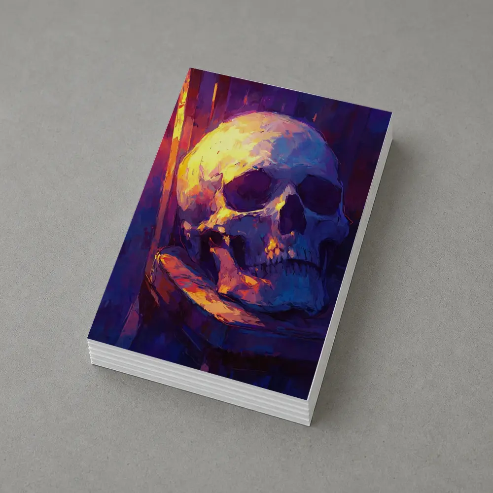 Skull Oil Painting Purple Blue Moody Light – Postcards