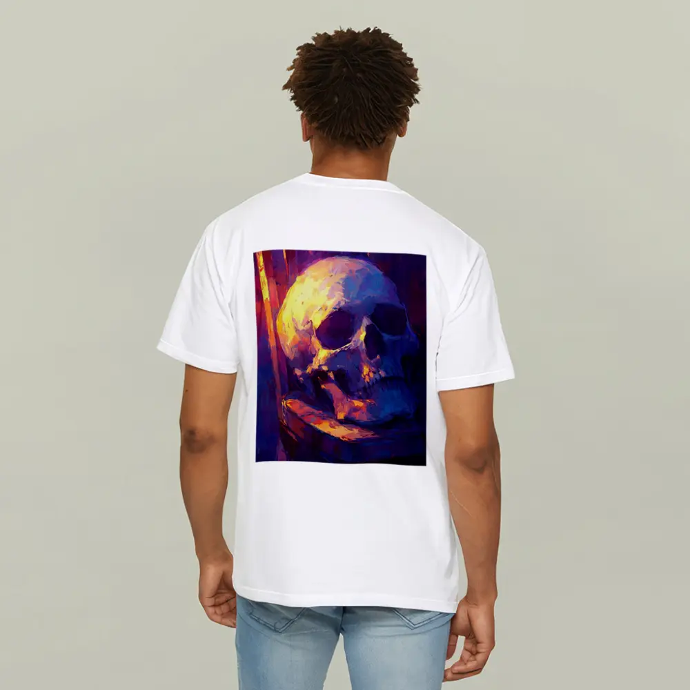 Skull Oil Painting Purple Blue Moody Light – T-Shirts