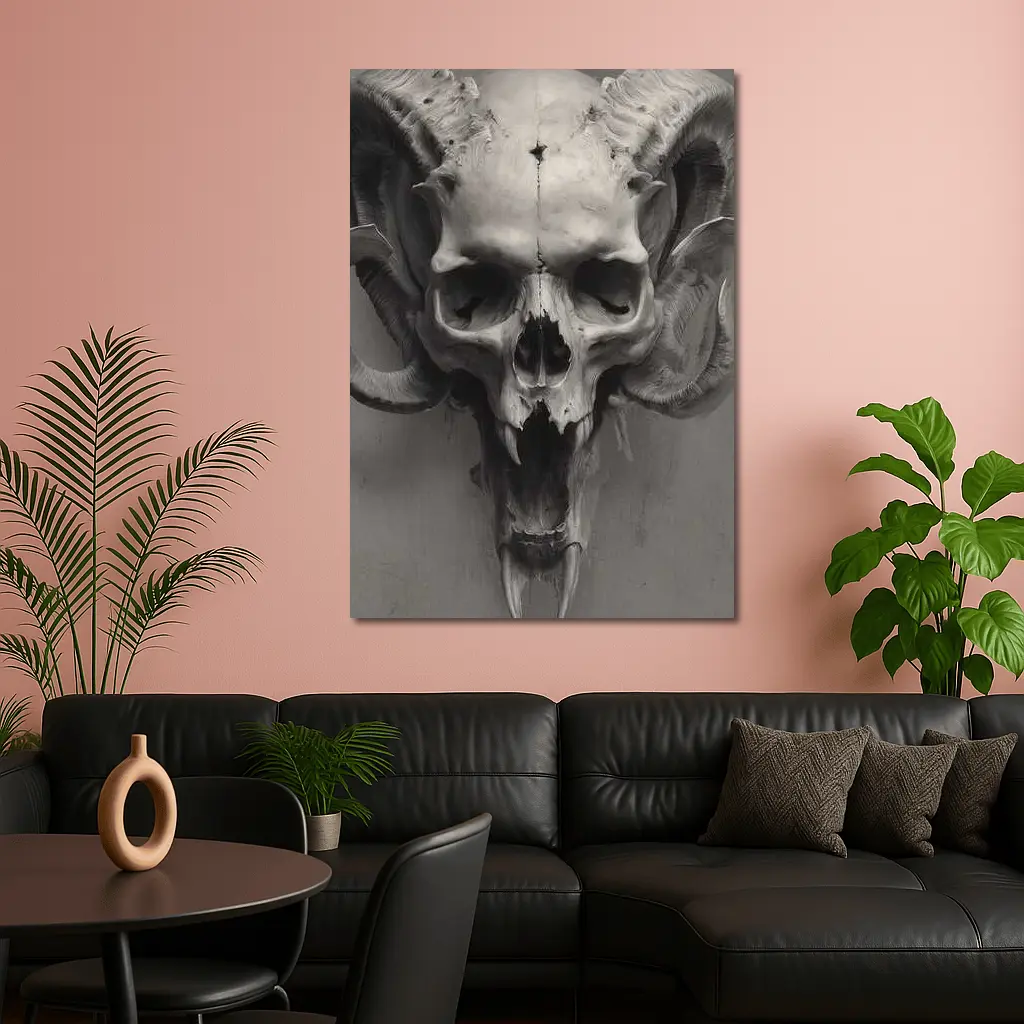 Ram Skull With Horns Gray Background – Wall Art