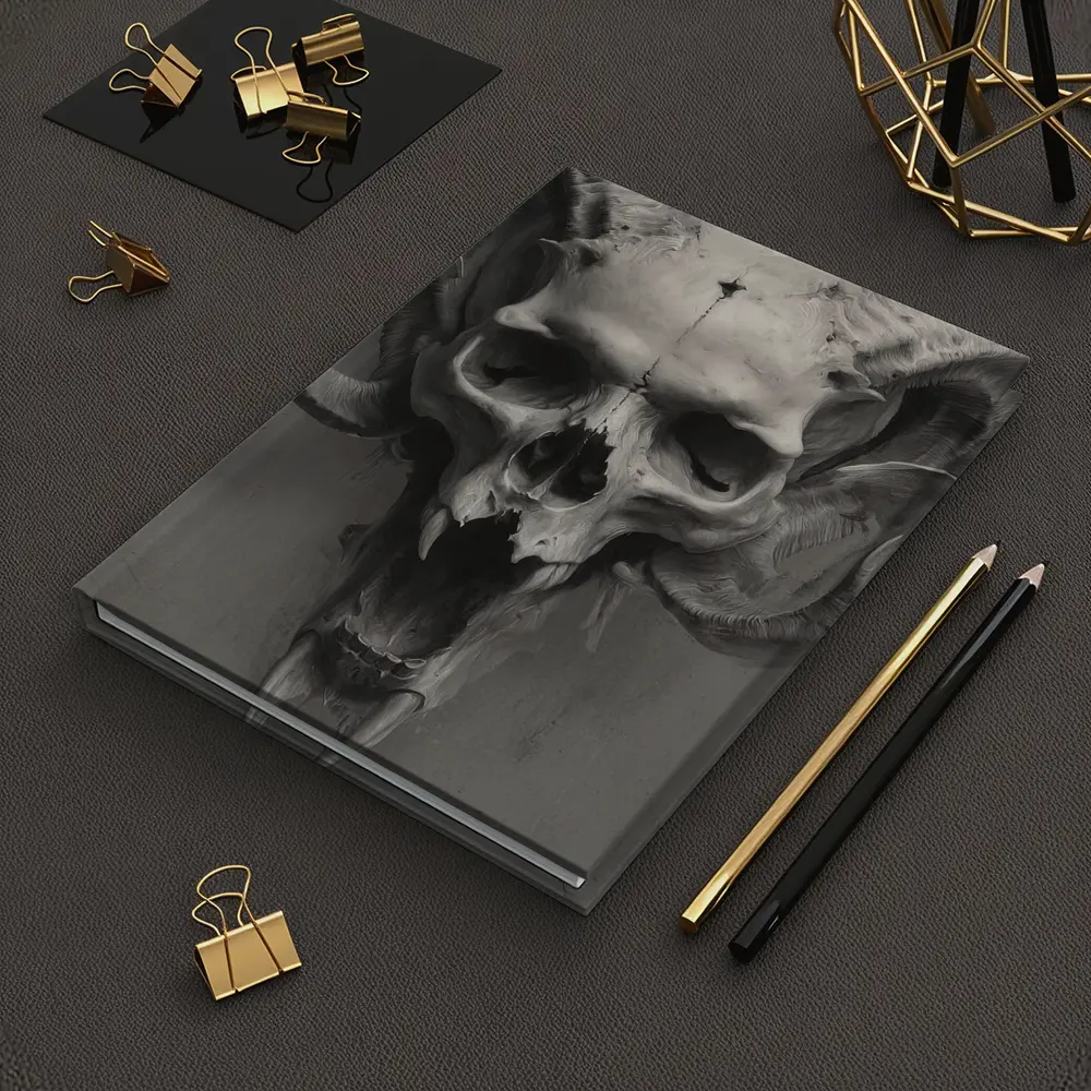 Ram Skull With Horns Gray Background – Notebooks