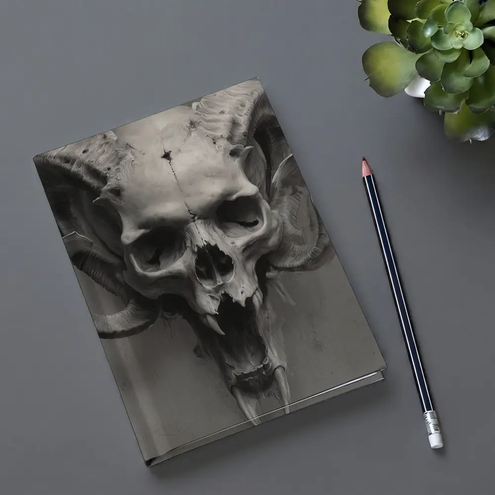 Ram Skull With Horns Gray Background – Notebooks