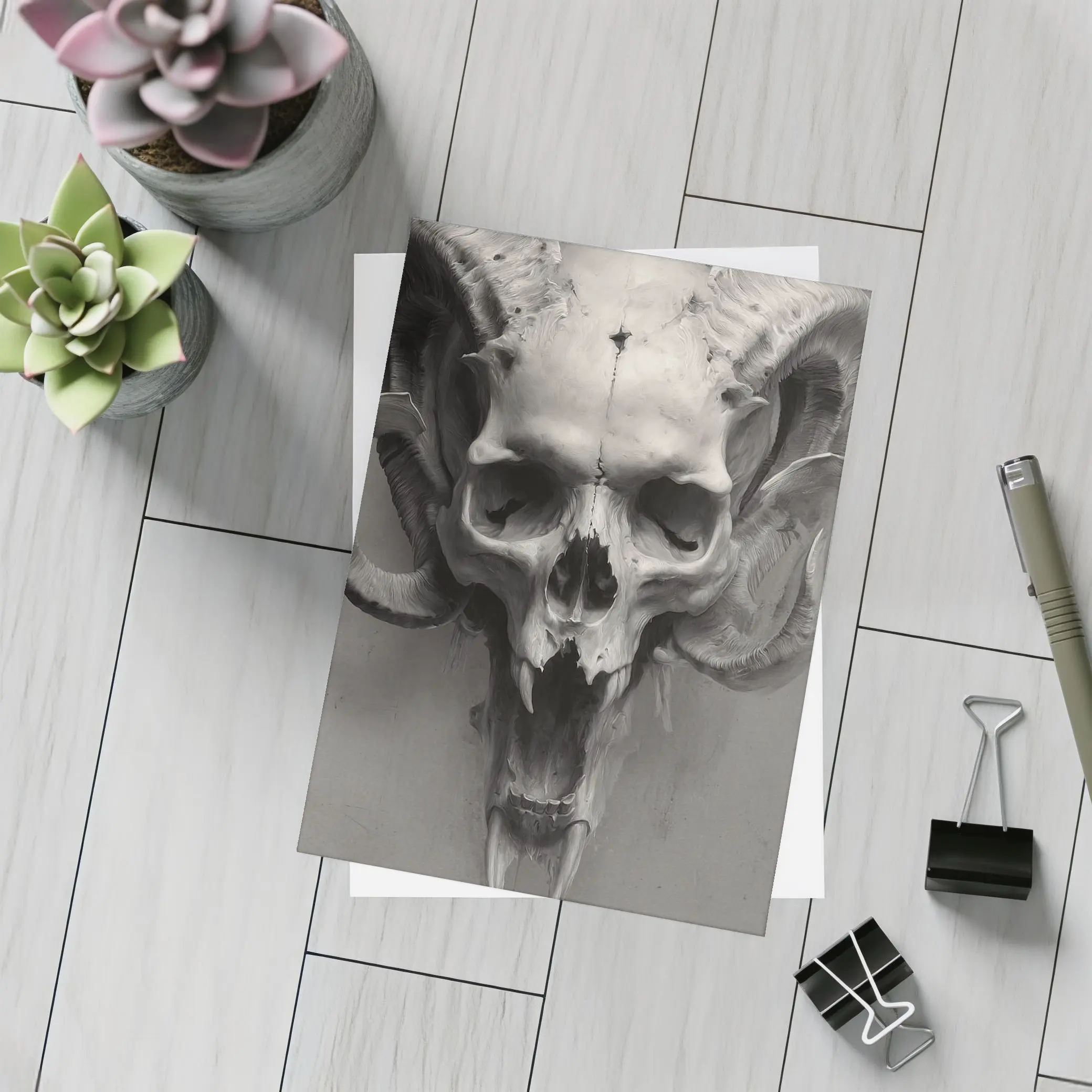 Ram Skull With Horns Gray Background – Postcards