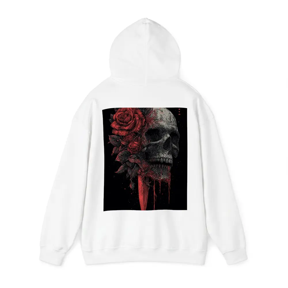 Dark Skull Red Roses Dagger Black Background – Hoodies