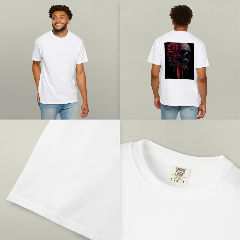 Dark Skull Red Roses Dagger Black Background – T-Shirts