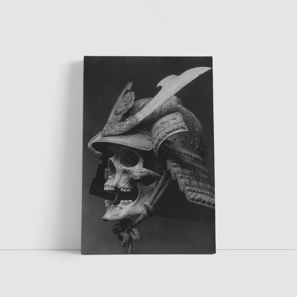 Samurai Skull Helmet Dark Gray Background – Wall Art