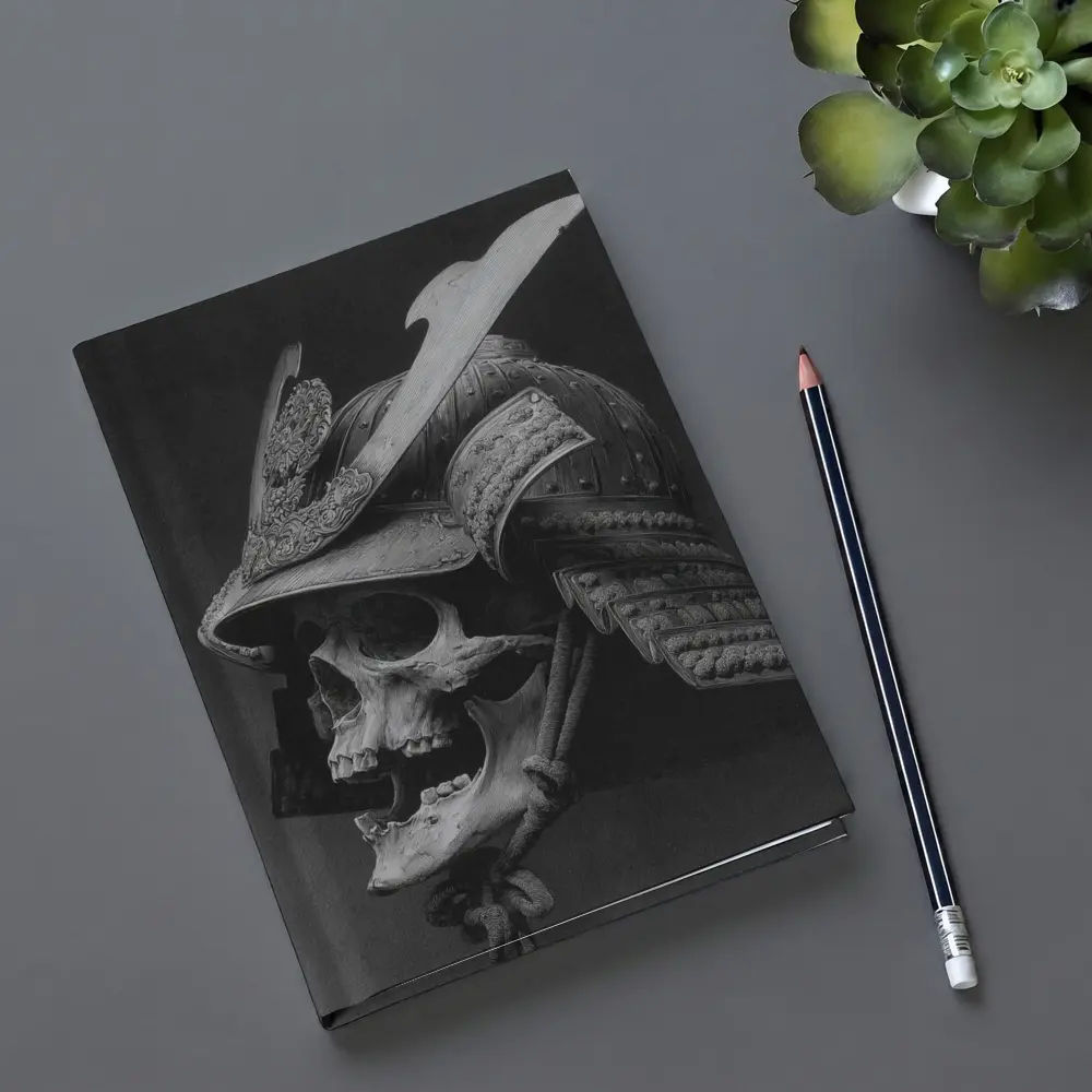 Samurai Skull Helmet Dark Gray Background – Notebooks