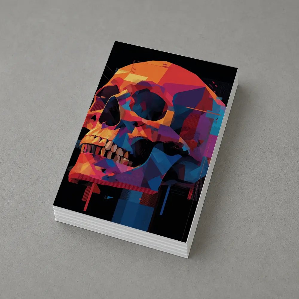 Geometric Skull Colorful Glitch Art Black Background – Postcards