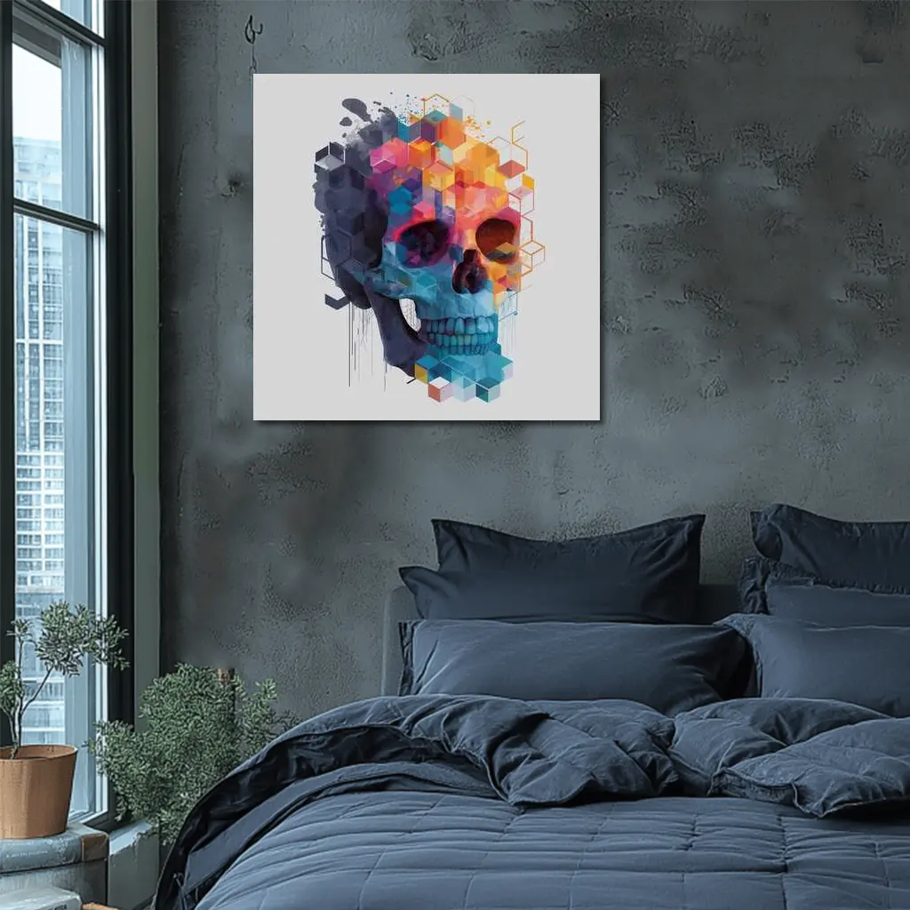 Geometric Skull Colorful Cubist Art Design – Wall Art