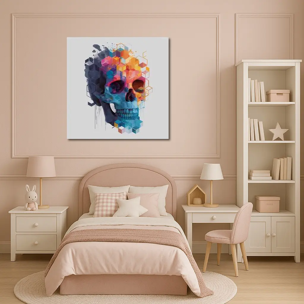 Geometric Skull Colorful Cubist Art Design – Wall Art