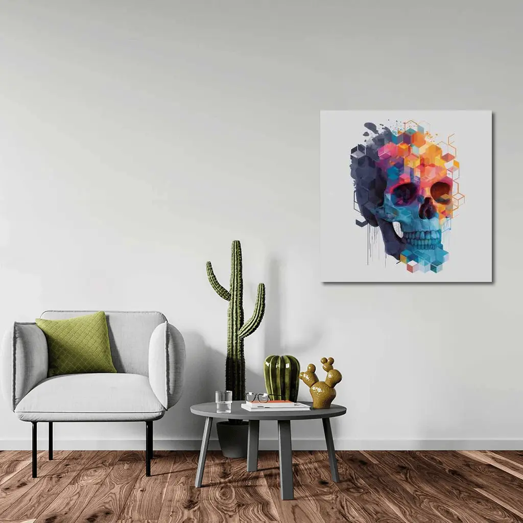 Geometric Skull Colorful Cubist Art Design – Wall Art
