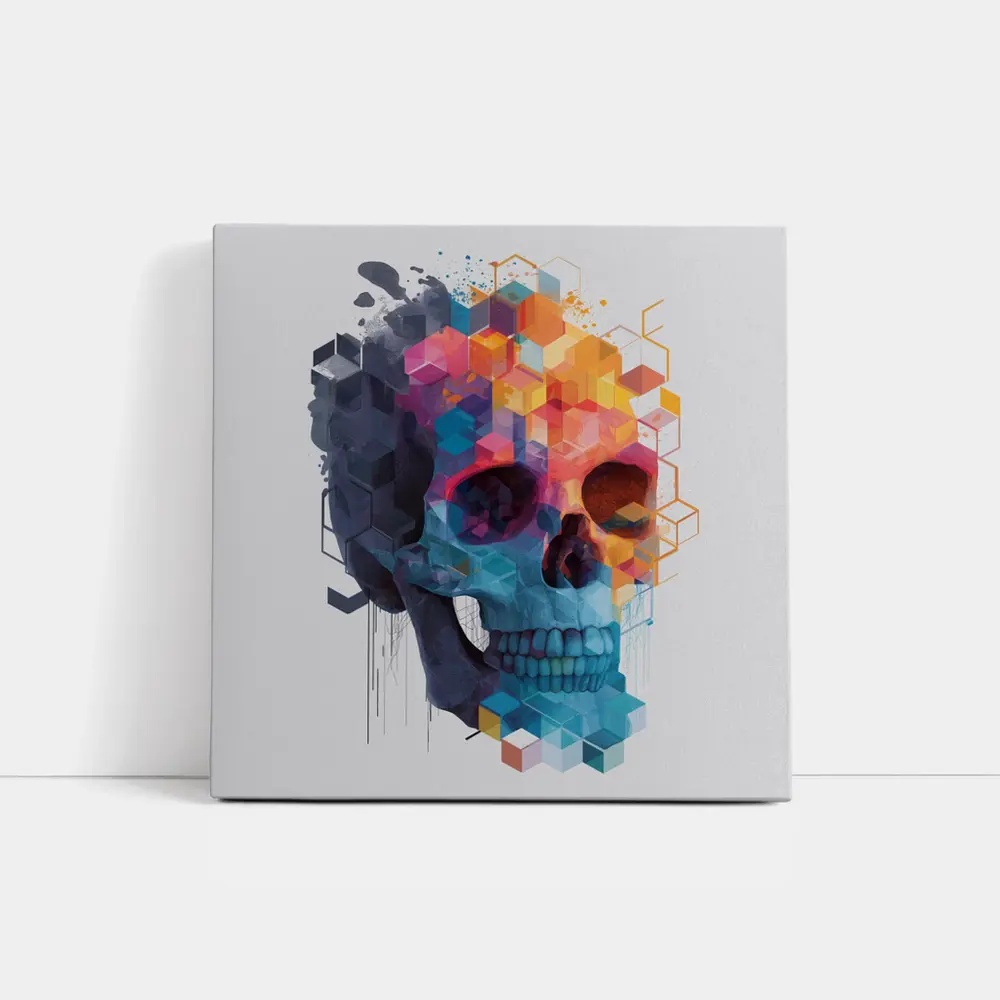 Geometric Skull Colorful Cubist Art Design – Wall Art