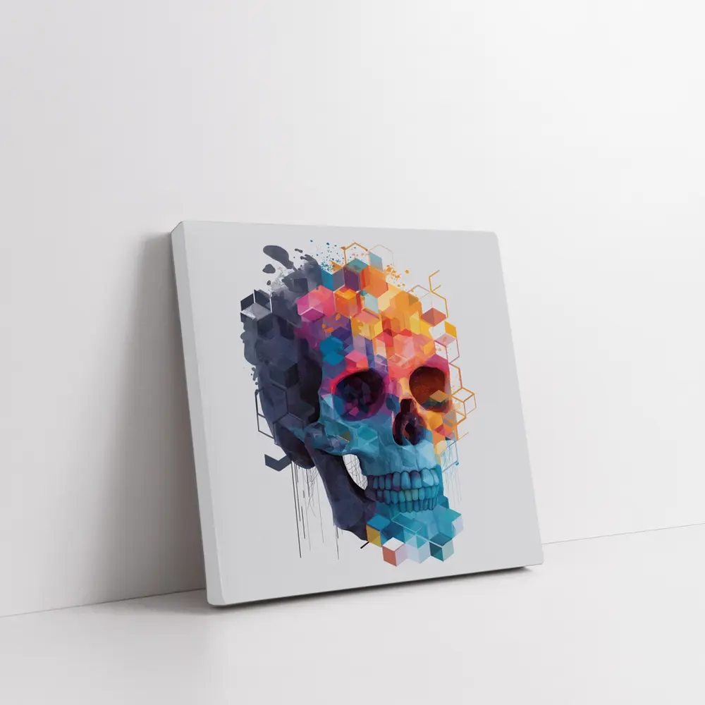 Geometric Skull Colorful Cubist Art Design – Wall Art