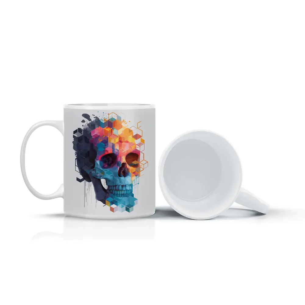 Geometric Skull Colorful Cubist Art Design – Mugs