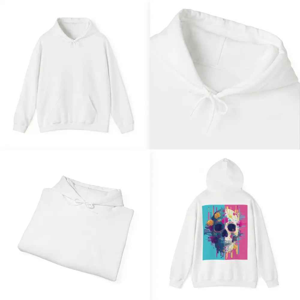 Glitch Sugar Skull Floral Split Design – Hoodies