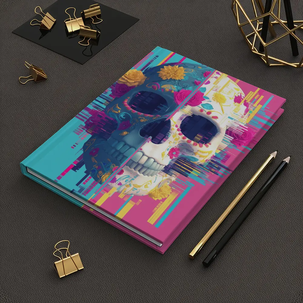 Glitch Sugar Skull Floral Split Design – Notebooks